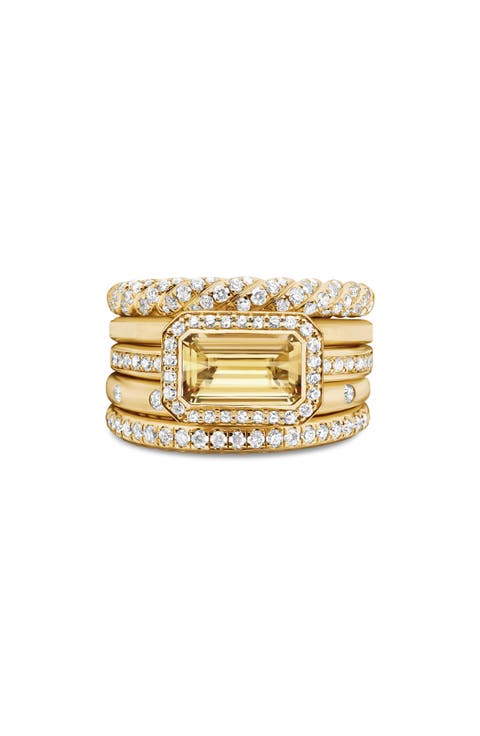 Stax 18k Yellow Gold Statement Ring with Champagne Citrine & Diamonds