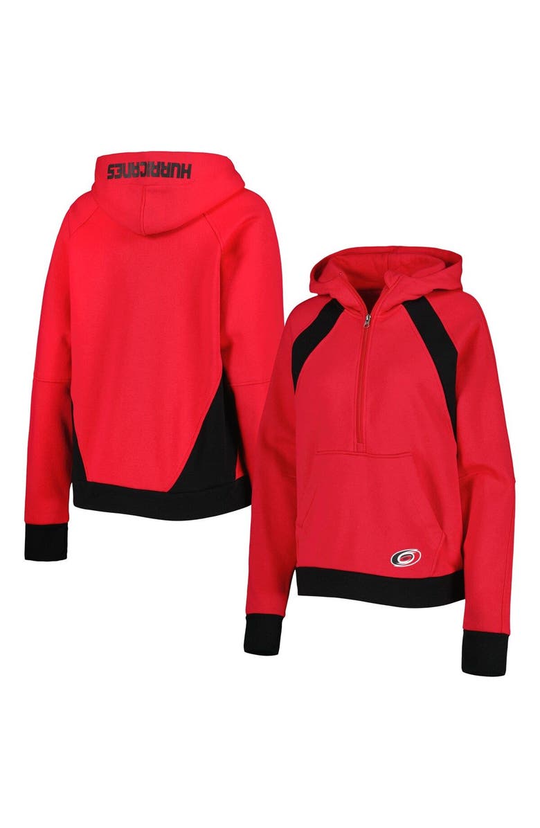 STARTER Women's Starter Red Carolina Hurricanes Wishbone Half-Zip Hoodie, Main, color, 