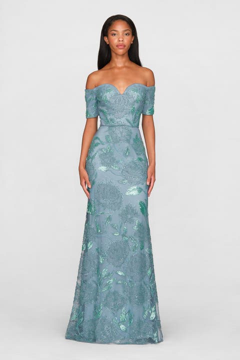 Turin Beaded Off Shoulder Gown