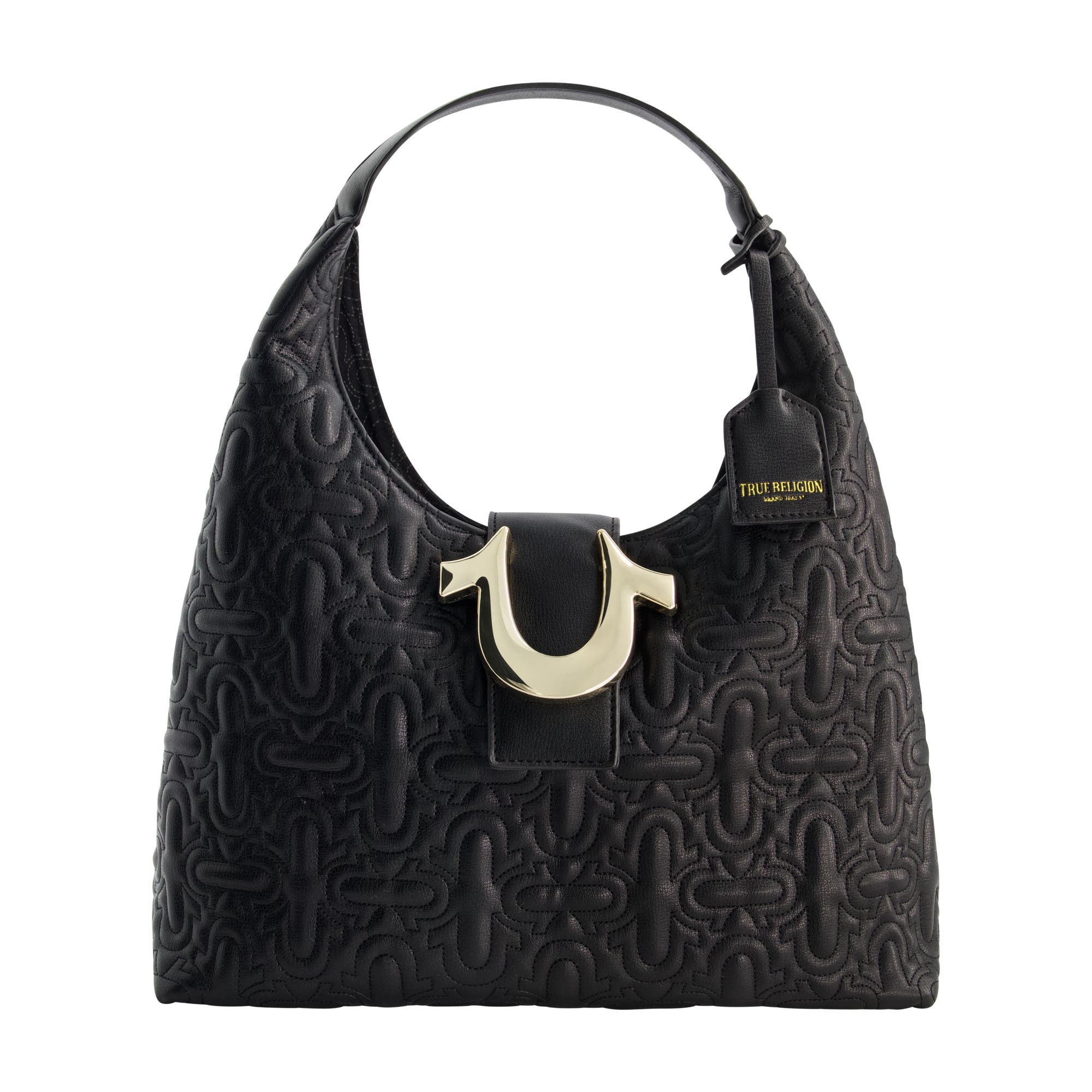 Quilted Horseshoe Medium Hobo, Main, color, BLACK