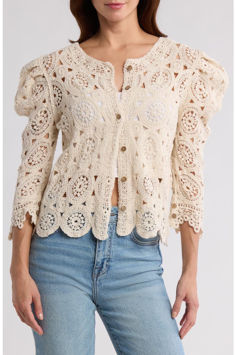 Crochet Button Front Cardigan, Main, color, NATURAL