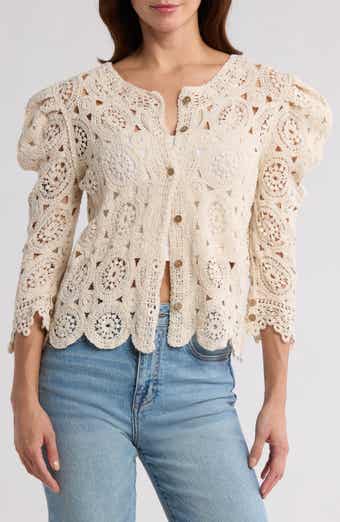 Forgotten Grace Crochet Button Front Cardigan