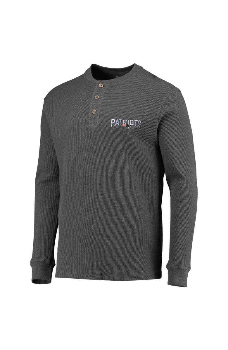 DUNBROOKE Men's Dunbrooke Heathered Gray New England Patriots Logo Maverick Thermal Henley Long Sleeve T-Shirt, Alternate, color, Heather Gray