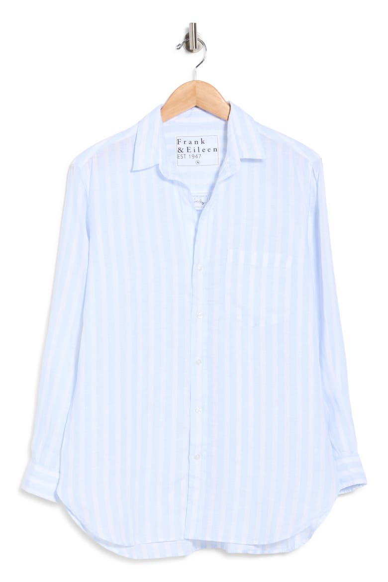 Boyfriend Button-Up Shirt, Main, color, LIGHT BLUE WIDE STRIPE