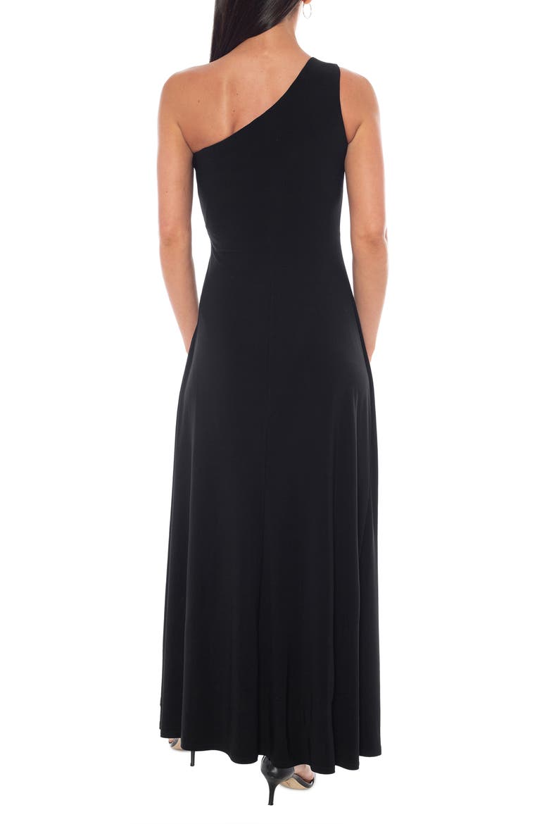 One-Shoulder Front Twist A-Line Gown, Alternate, color, BLACK