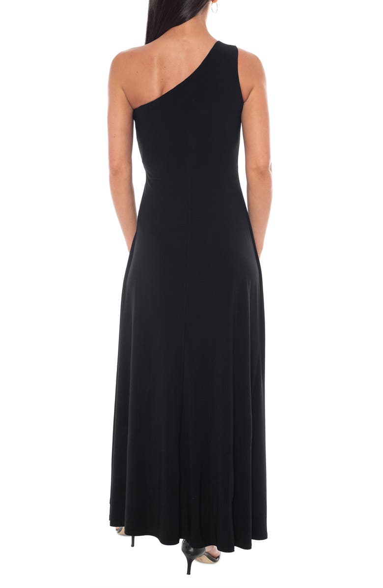 Marina One-Shoulder Front Twist A-Line Gown, Alternate, color, Black