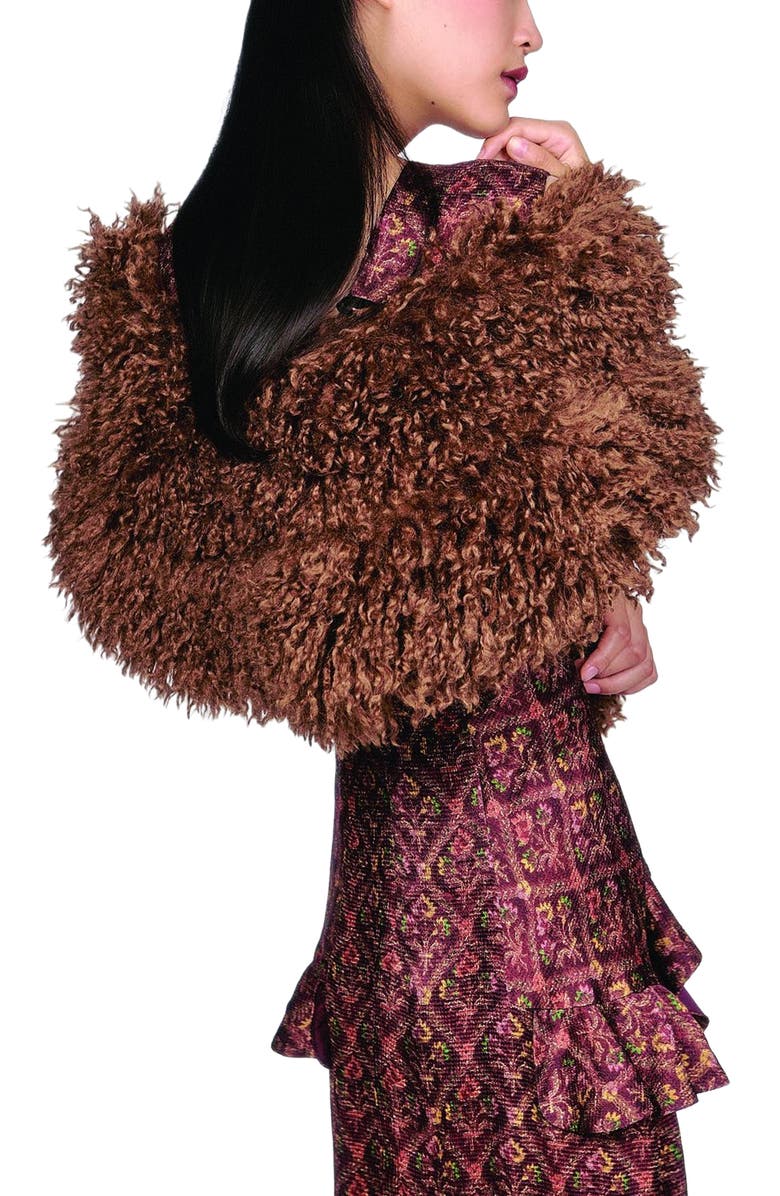 Anna Sui Faux Fur Shawl, Alternate, color, Caramel