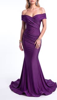 Jessica Angel Off The Shoulder Ruched Mermaid Evening Gown