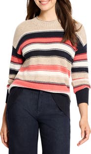 NIC+ZOE Nep Stripe Cotton Blend Sweater
