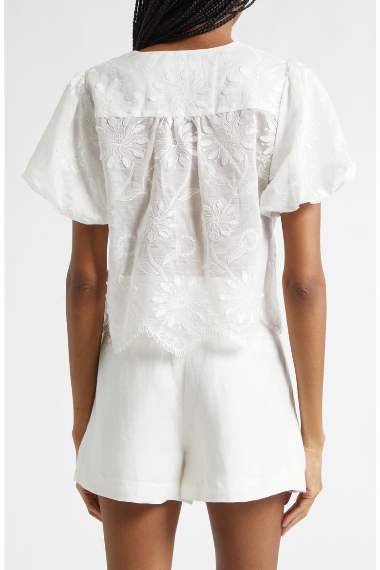 Chrissie Embroidered Puff Sleeve Crop Top, Alternate, color, IVORY ORGANZA