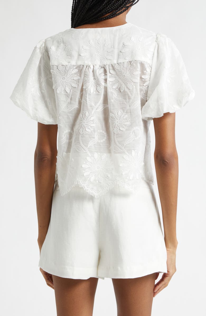 Ramy Brook Chrissie Embroidered Puff Sleeve Crop Top, Alternate, color, Ivory Organza