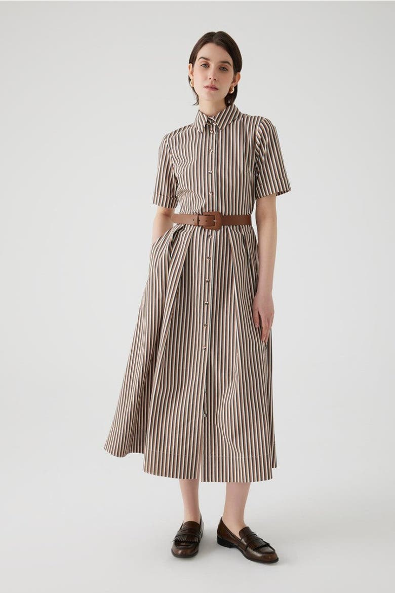 Amara Midi Dress, Alternate, color, Brown Striped