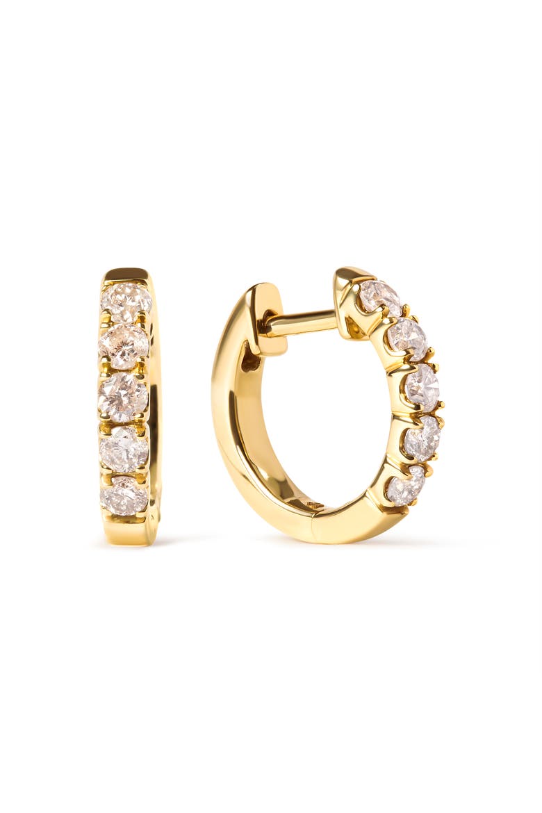 10K Yellow Gold 1/2 Cttw Round-Cut Diamond Hoop Earrings, Main, color, Yellow Gold