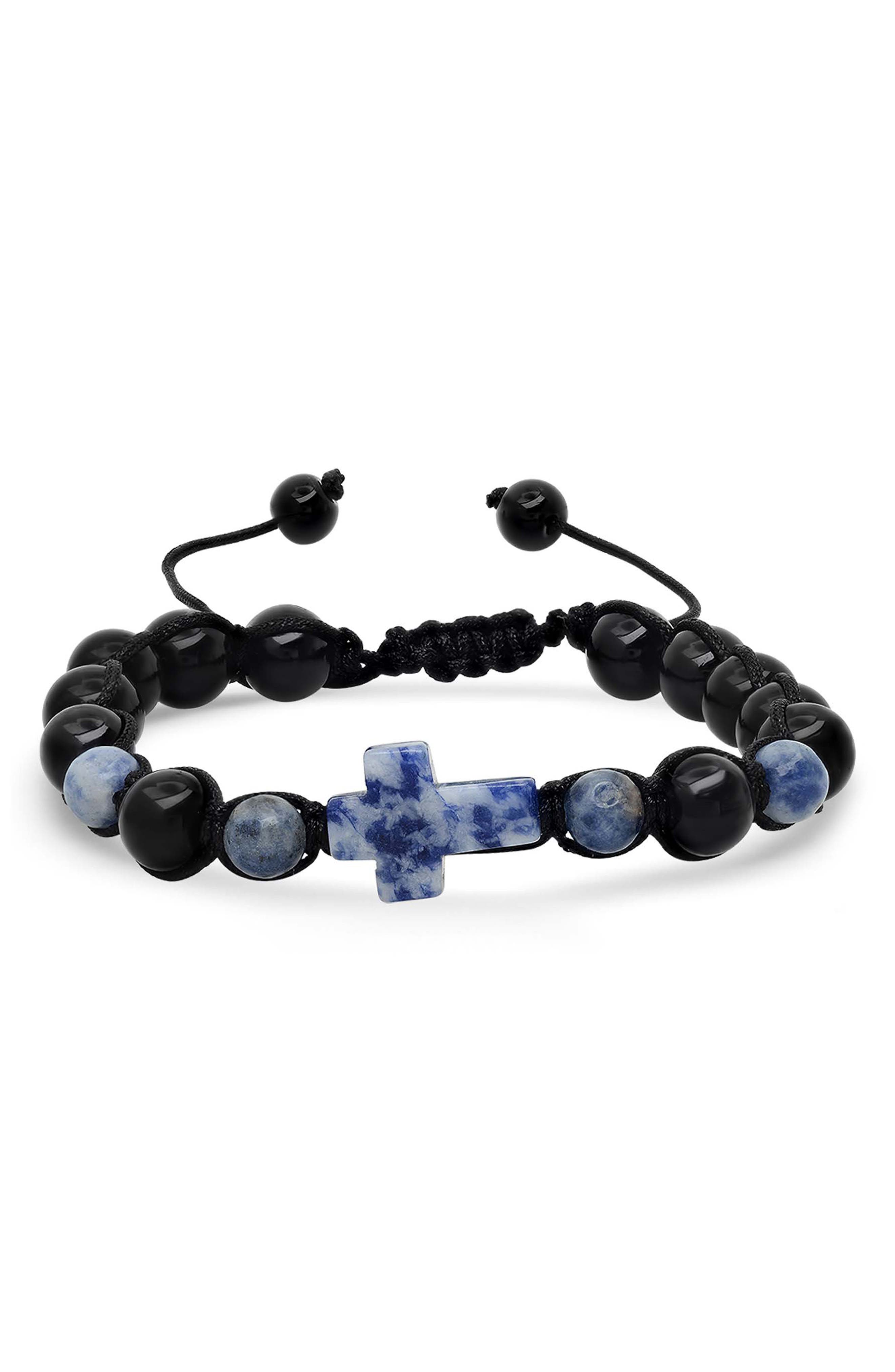 Men's Tiger's-Eye & Bead Cross Bracelet