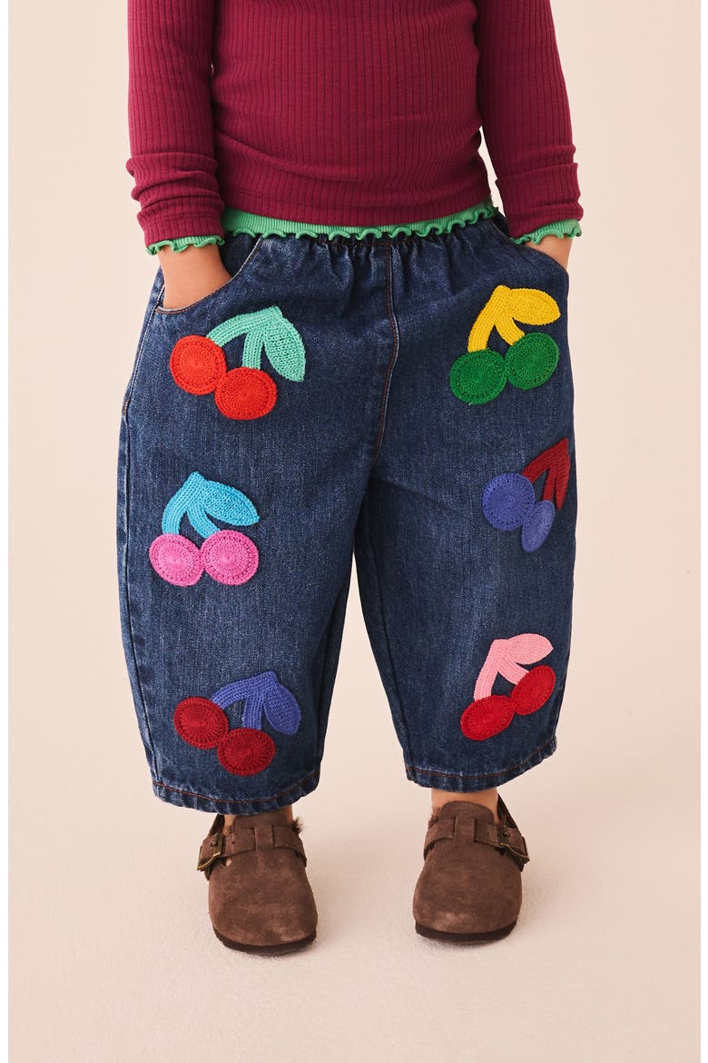 Kids' Cherry Appliqué Straight Leg Jeans, Alternate, color, BLUE