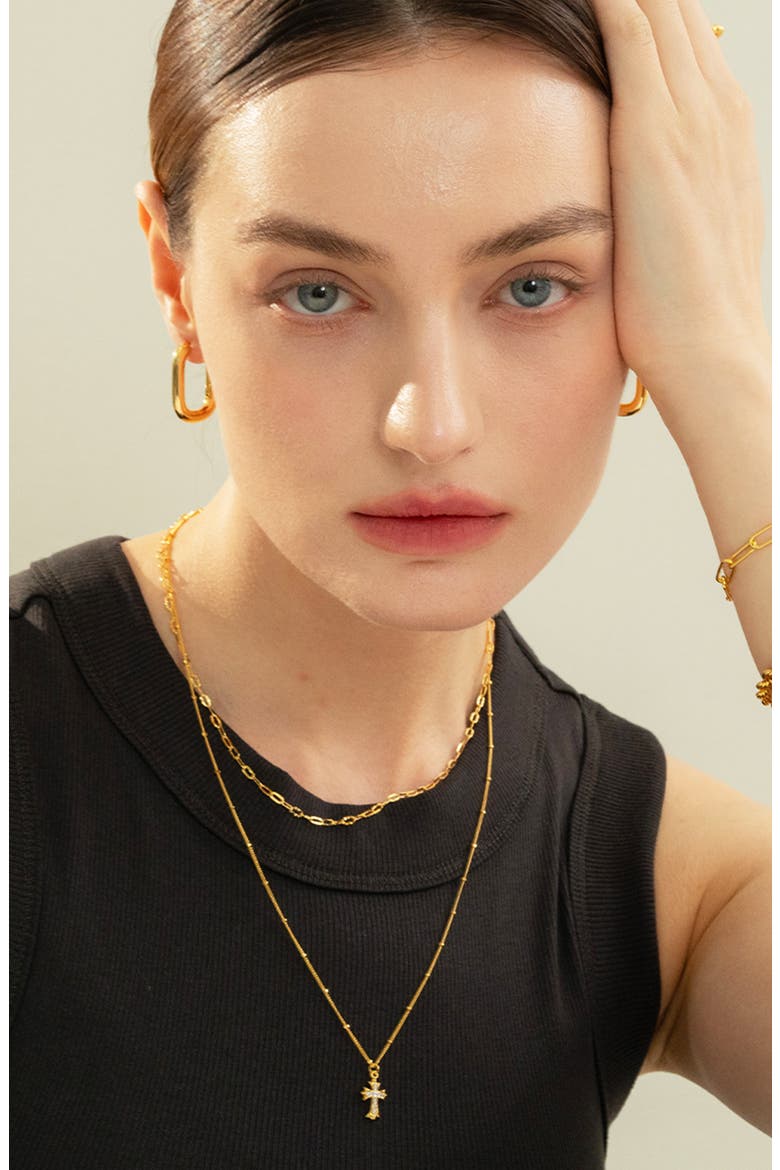 Sterling Silver 18k Gold Plated Celine Chain Necklace Dainty Bold Look, Alternate, color, Gold