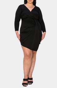 L I V D Raven Bracelet Sleeve Faux Wrap Body-Con Dress