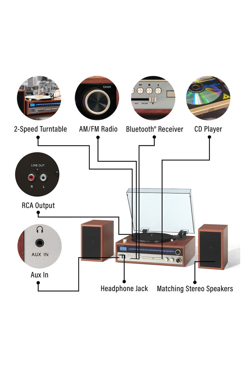 1975T Retro Record Player & Speakers, Alternate, color, WALNUT