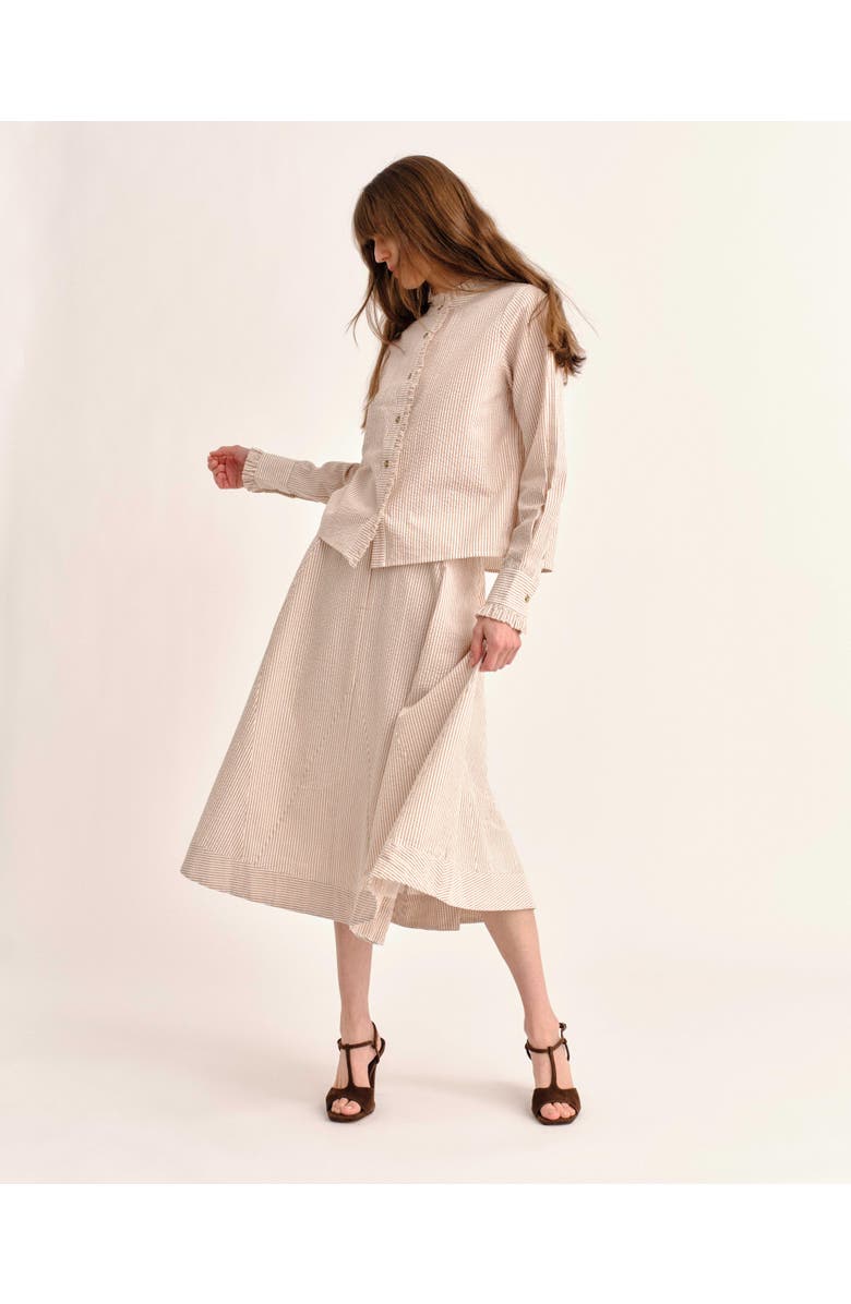 Cartolina Liberty Seersucker Midi Skirt, Alternate, color, Camel Stripe
