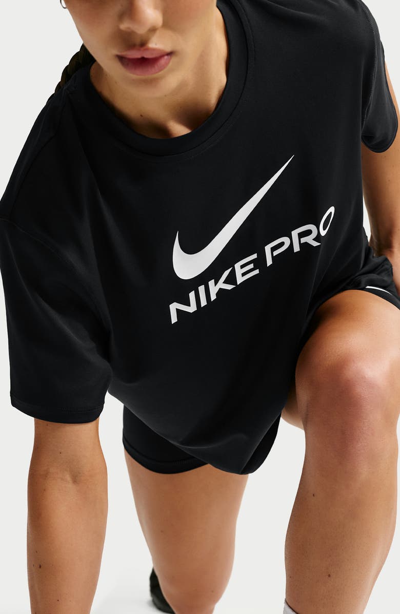 Nike Pro Dri-FIT T-Shirt, Alternate, color, Black/ White