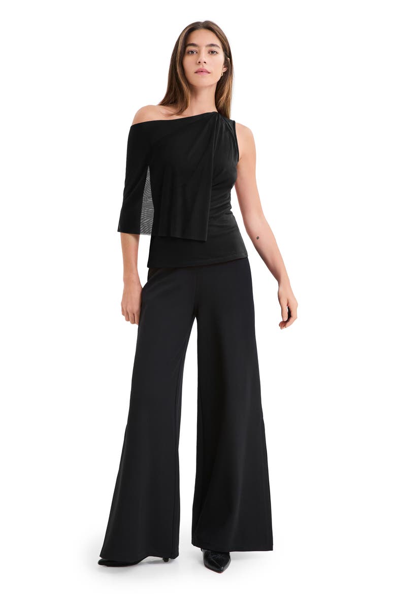 Lexington Side Slit Wide Leg Ponte Knit Pants, Alternate, color, BLACK