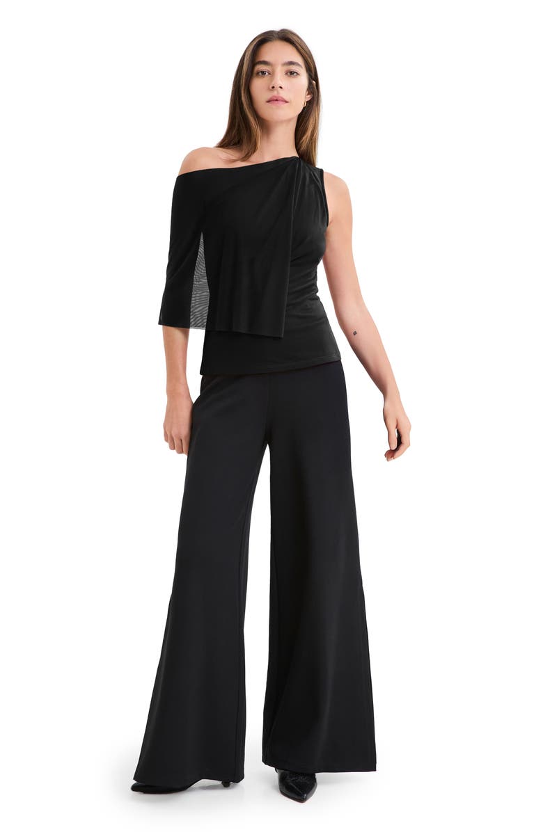 Marcella Lexington Side Slit Wide Leg Ponte Knit Pants, Alternate, color, Black