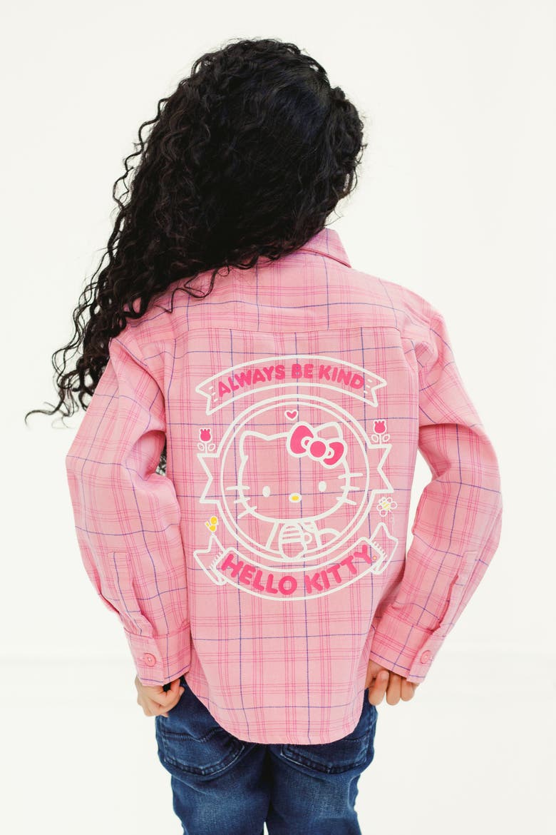 Long-Sleeve Flannel Button-Down Shirt, Alternate, color, Hello Kitty Pink