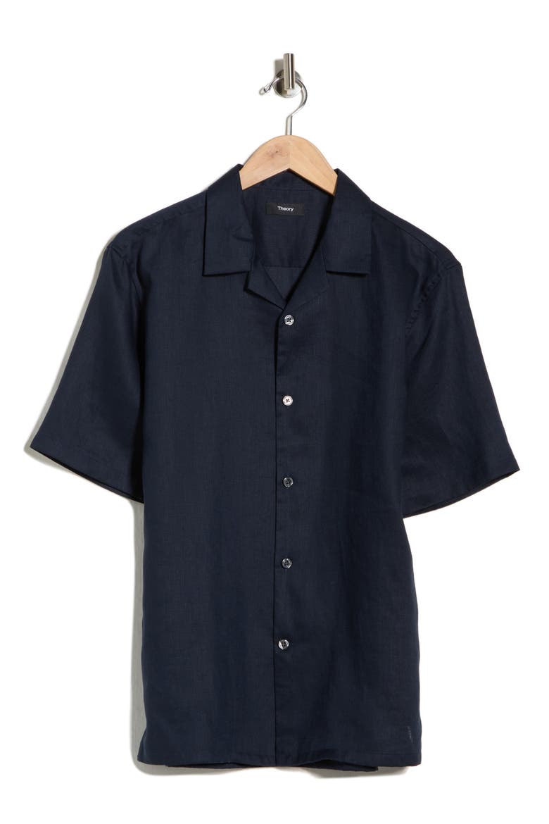 Daze Short Sleeve Linen Button-Up Shirt, Alternate, color, BALTIC