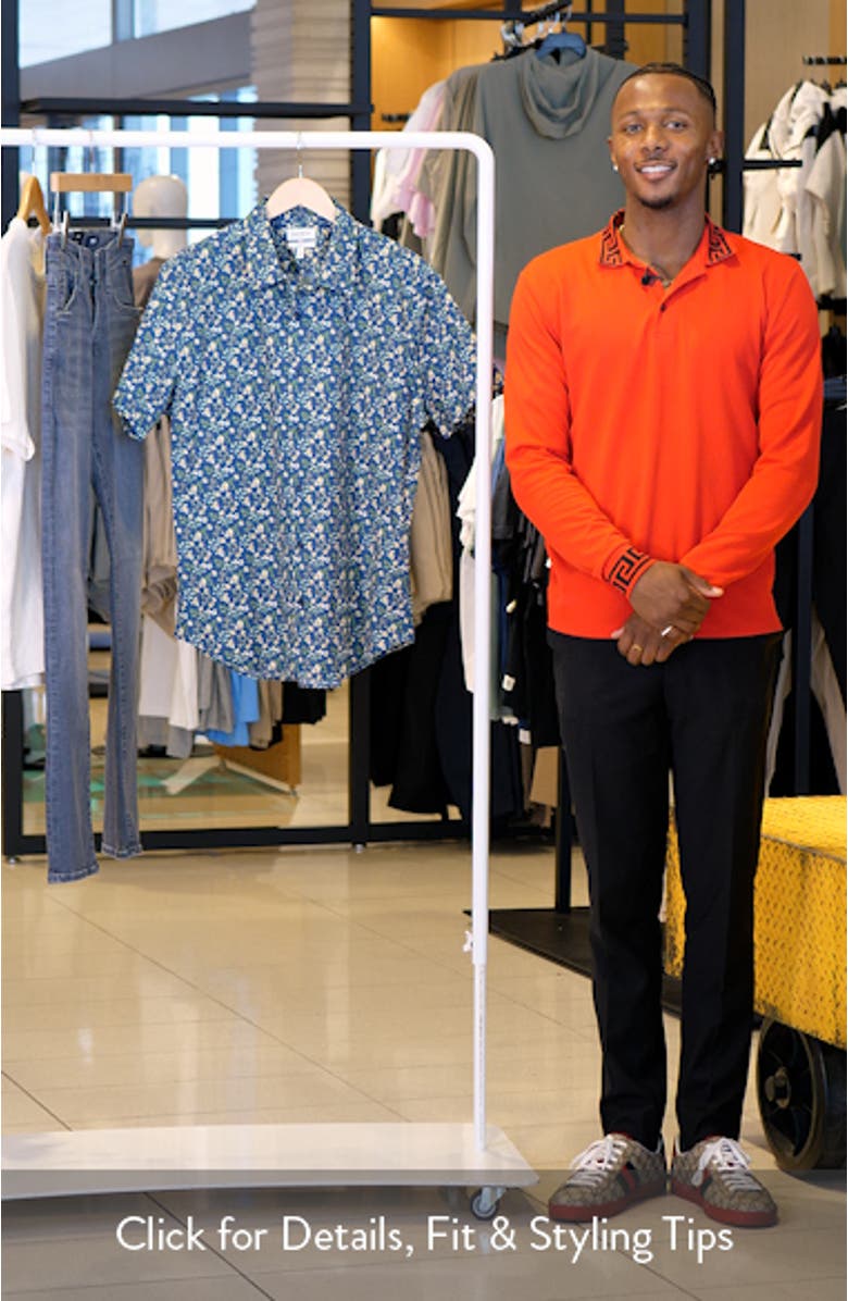 Riviera Floral Short Sleeve Stretch Cotton Button-Up Shirt, sales video thumbnail