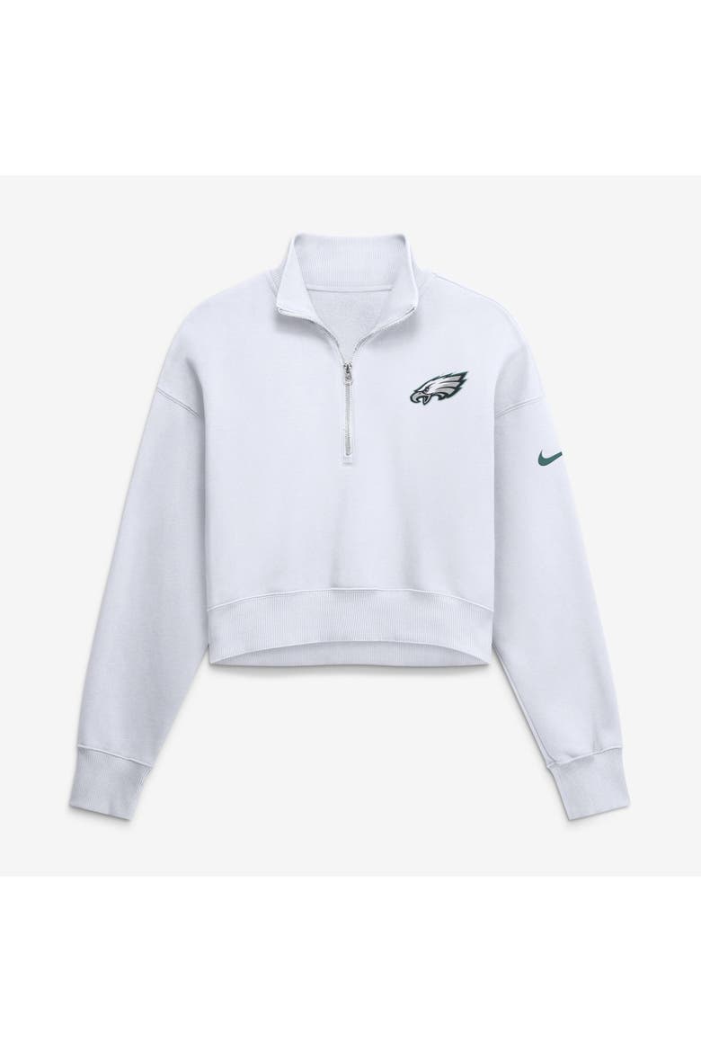 Women's Nike White Philadelphia Eagles Oversized Phoenix Fleece Cropped Quarter-Zip Sweatshirt, Main, color, White