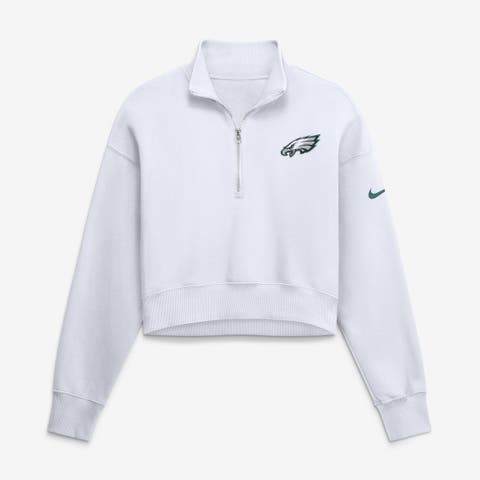 Women's Nike White Philadelphia Eagles Oversized Phoenix Fleece Cropped Quarter-Zip Sweatshirt