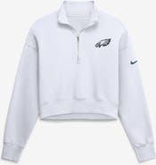 Nike Women's Nike White Philadelphia Eagles Oversized Phoenix Fleece Cropped Quarter-Zip Sweatshirt