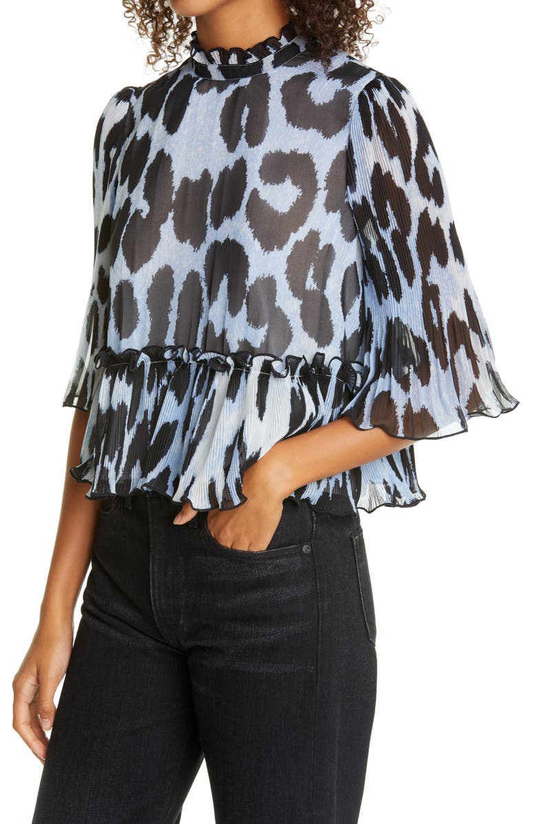 Ganni Pleated Georgette Blouse, Alternate, color, 