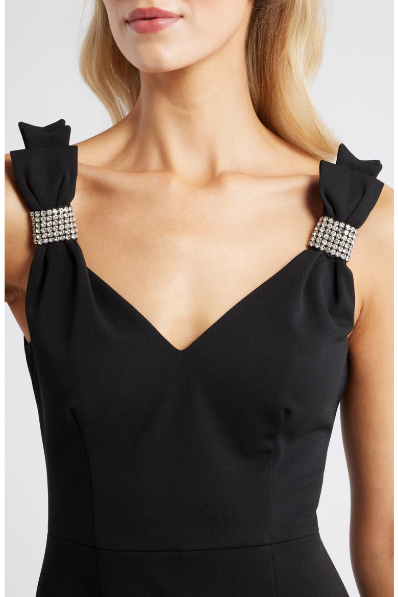 V-Neck Embellished Bow Sheath Dress, Alternate, color, BLACK