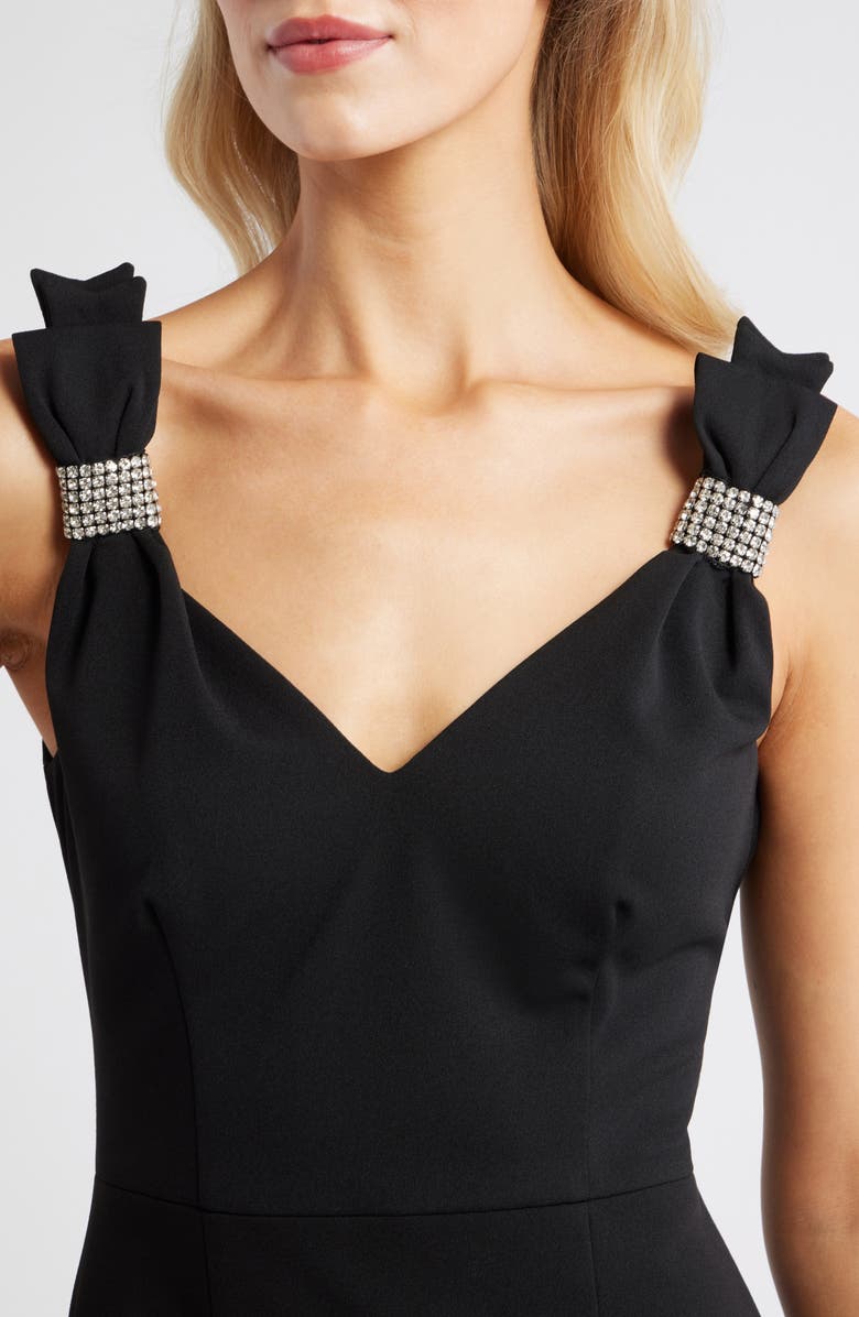 Eliza J V-Neck Embellished Bow Sheath Dress, Alternate, color, Black