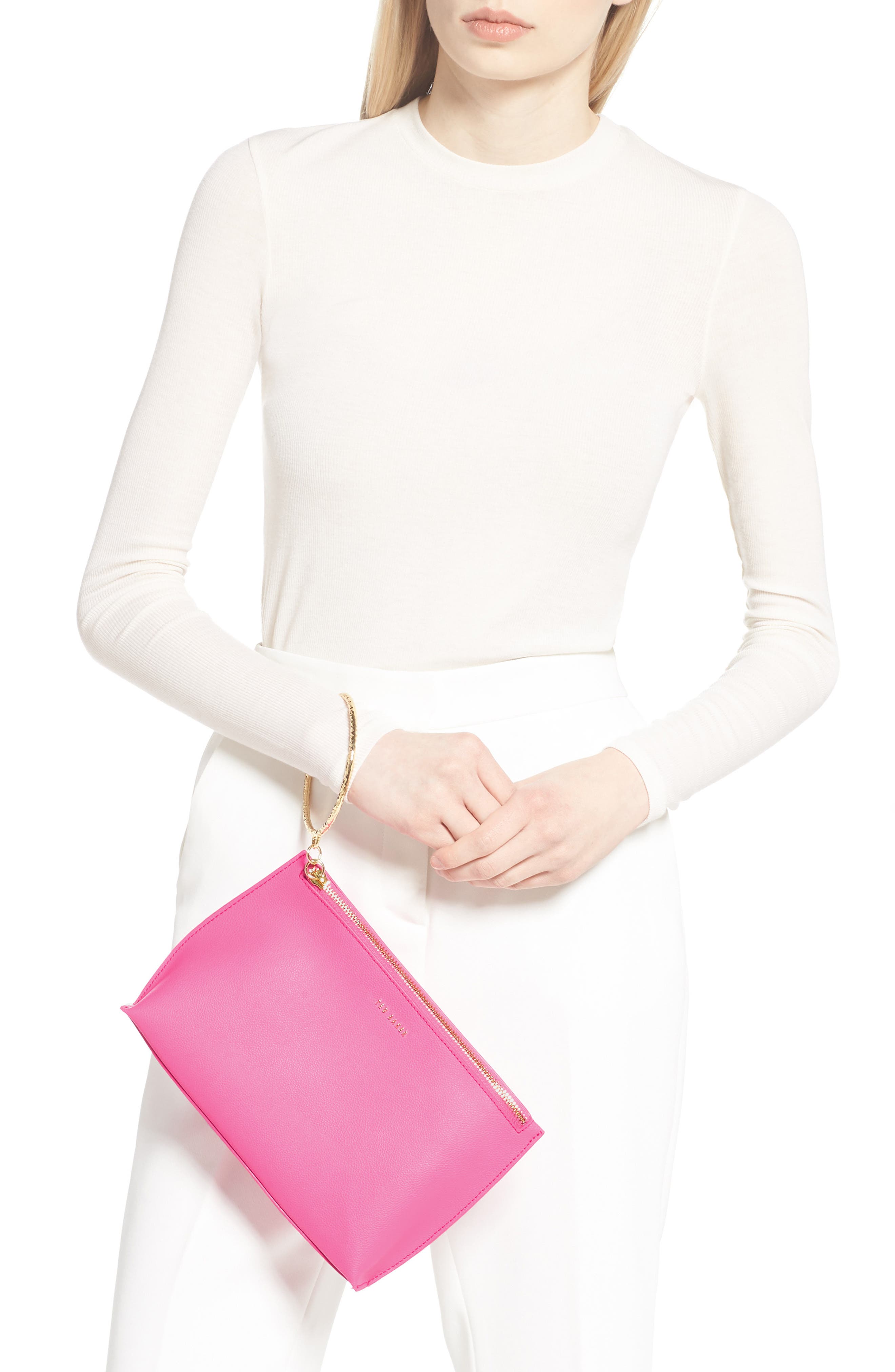 Ingaah Ring Handle Leather Crossbody Bag, Alternate, color, BRIGHT PINK