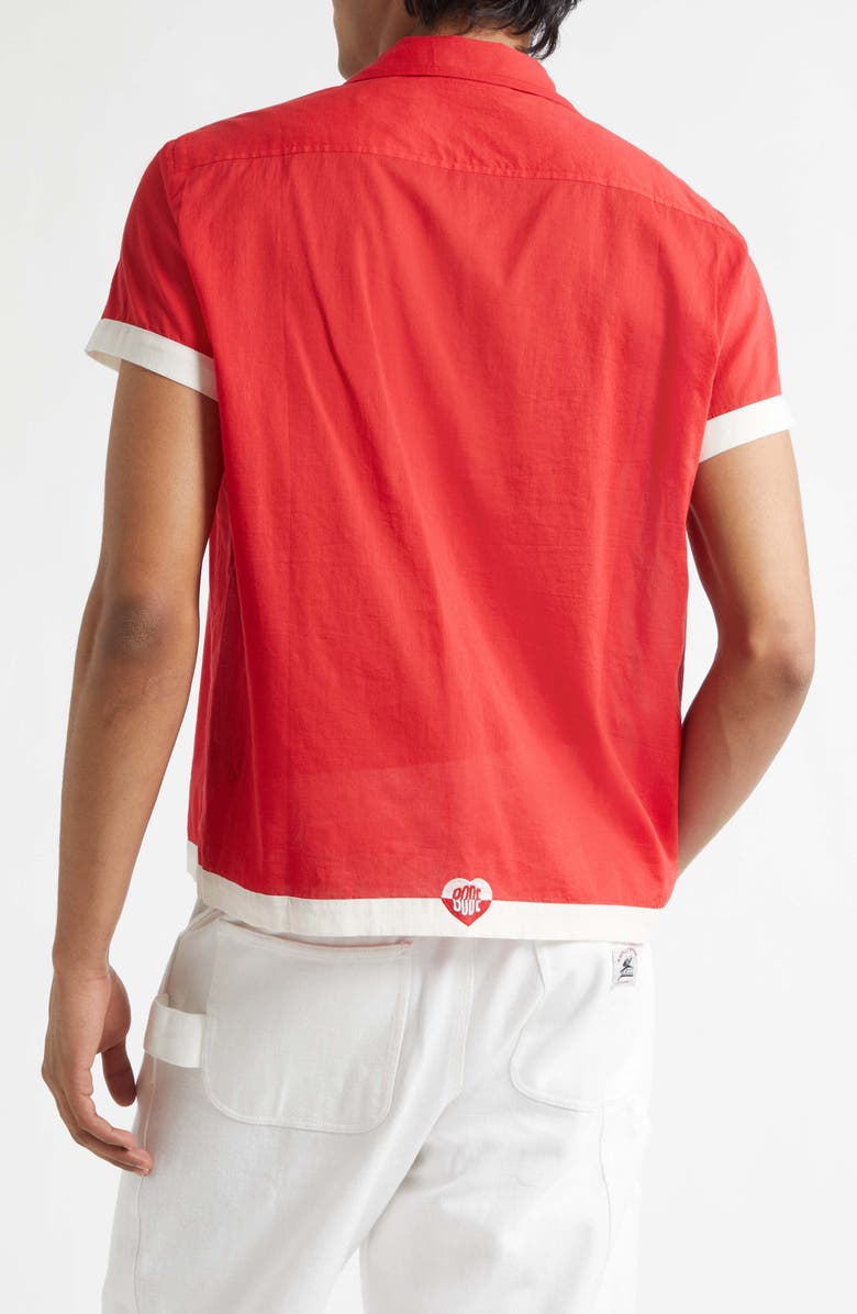 Bode Heart Deco Cotton Voile Camp Shirt, Alternate, color, Red White