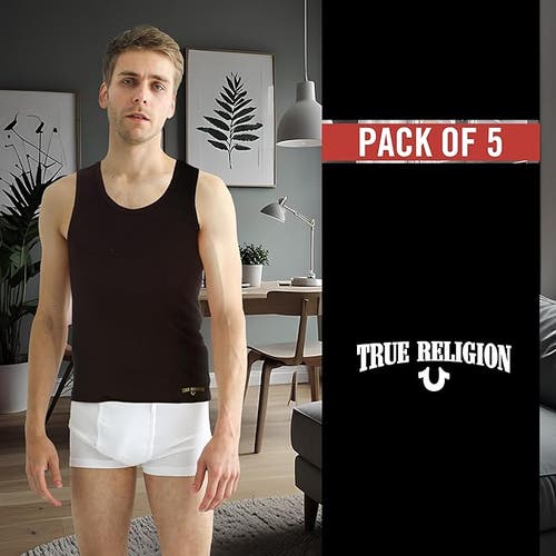 True Religion Ribbed Cotton Tank Top Pack Of 5 In Multi