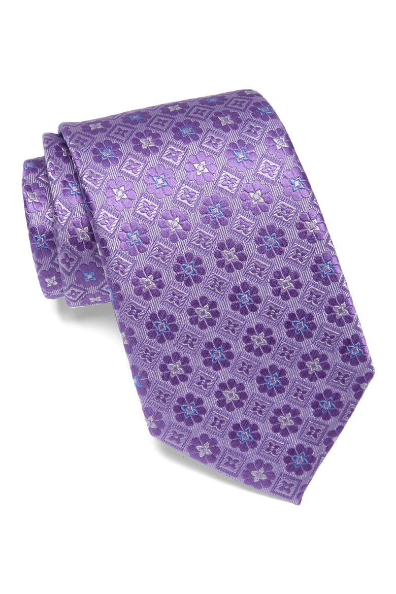 Small Medallion Silk Tie, Main, color, PURPLE