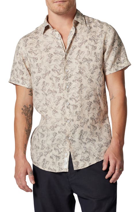 Flax Island Sports Fit Floral Short Sleeve Linen Button-Up Shirt