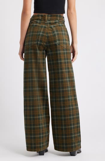 Plaid Stretch Corduroy Wide Leg Pants