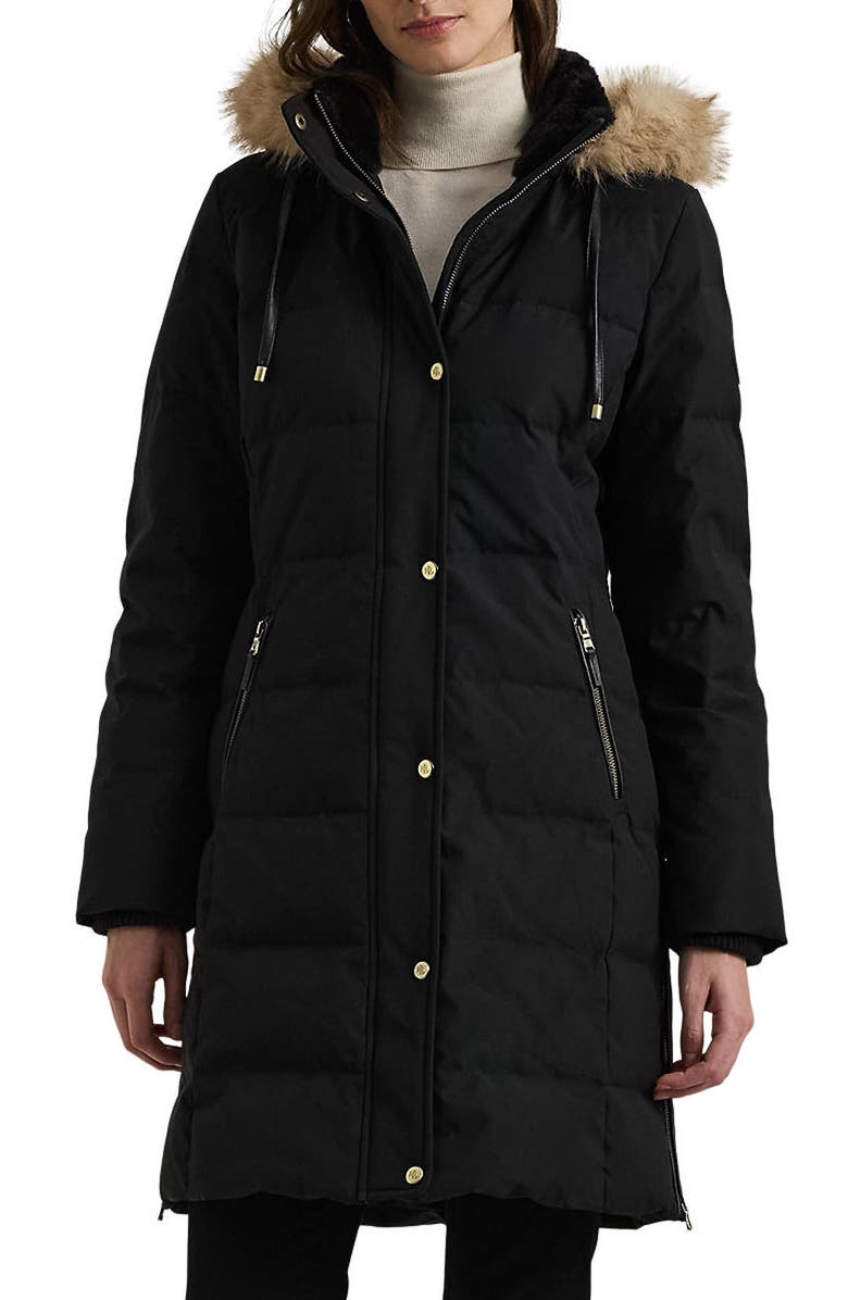 Lauren Ralph Lauren Heritage Down & Feather Fill Puffer with Faux Fur Trim Removable Hood, Main, color, 