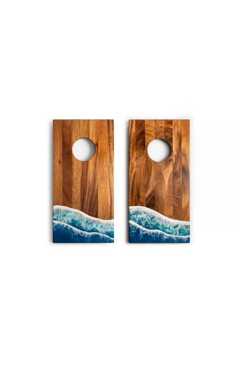 1ft x 2ft Beach Epoxy Resin Wood Compact Travel Cornhole Board Set, Alternate, color, Beach blue