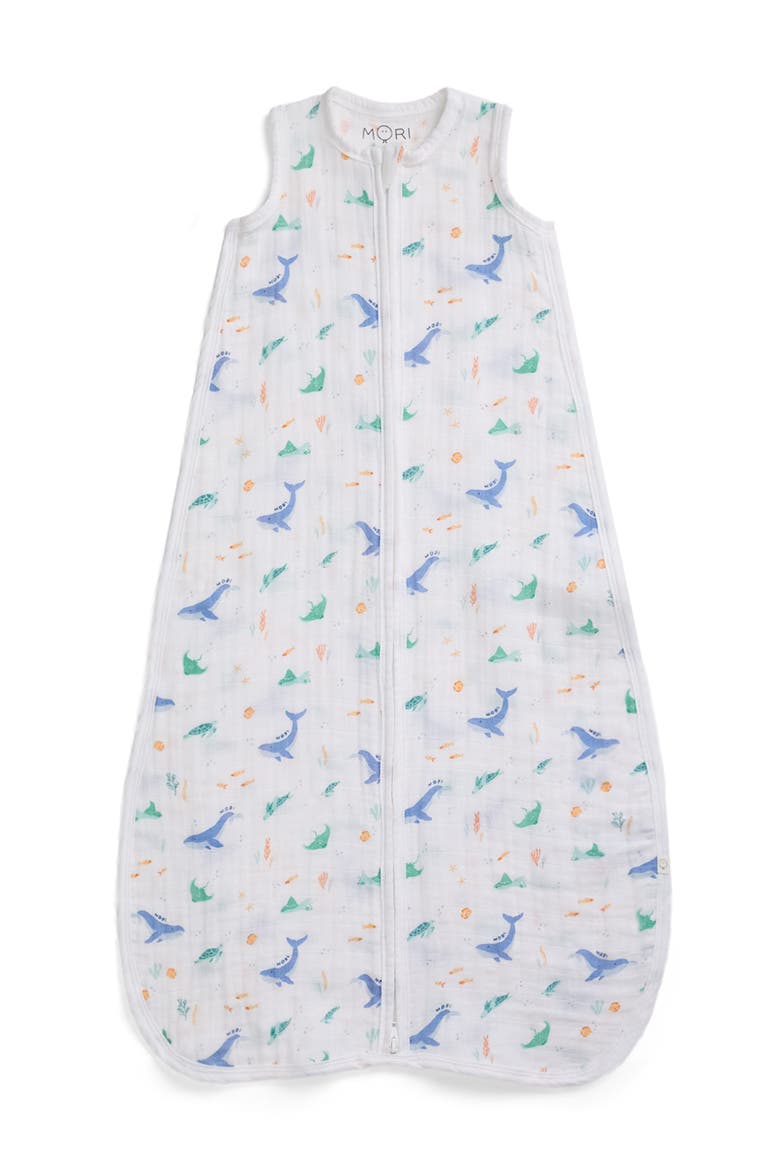 Citrus Print Muslin Front Opening Sleeping Bag 0.5 TOG, Main, color, Ocean & Cloud Dancer