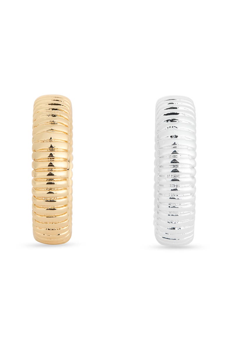 Set of 2 Ribbed Rings, Alternate, color, SILVER- GOLD