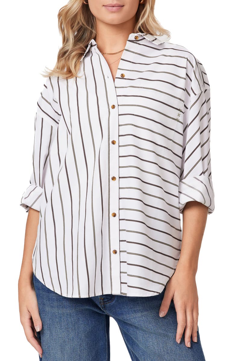 Scotch & Soda Oversize Button-Up Shirt, Main, color, Sugar Swizzle Stripe