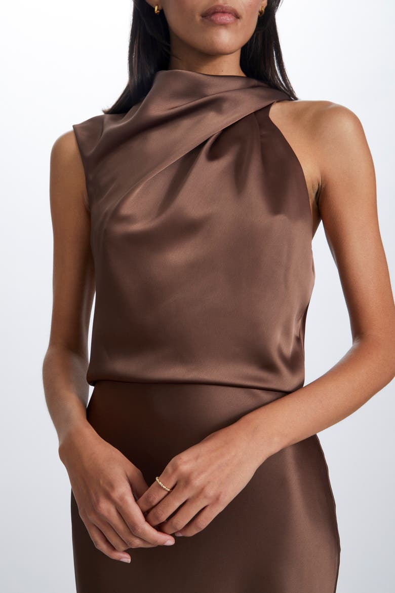 Fluid Satin Draped Neck Dress, Alternate, color, Truffle