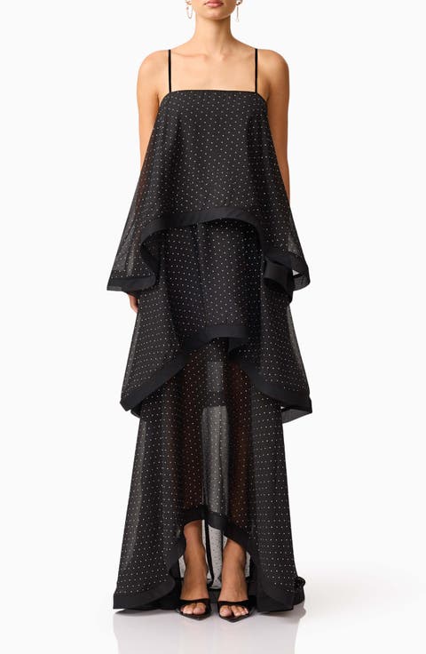 Diamante Tiered High-Low Georgette Gown