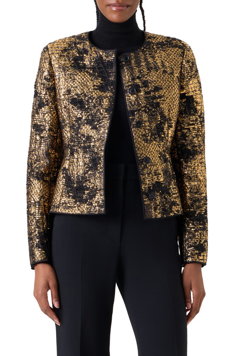 Fragmented Techno Lamé Jacquard Jacket, Main, color, GOLD-BLACK
