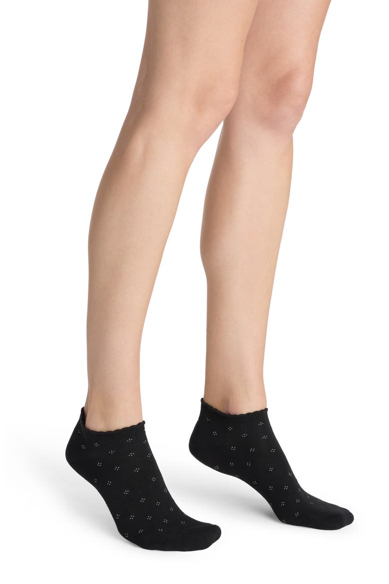 Dot Scallop Ankle Socks, Main, color, BLACK